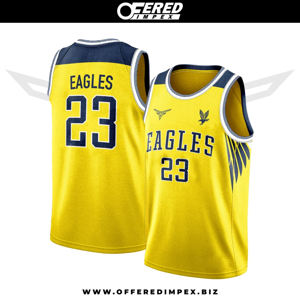 Custom Yellow & Blue Feather Design Basketball Jersey