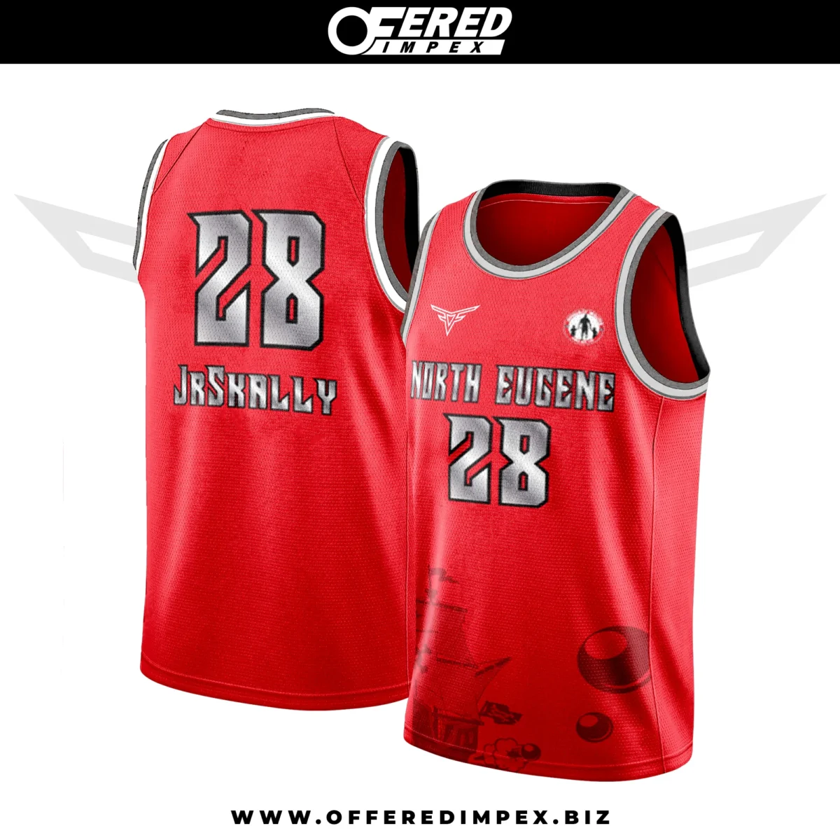 Custom Red With Metal Silver Basketball Jersey