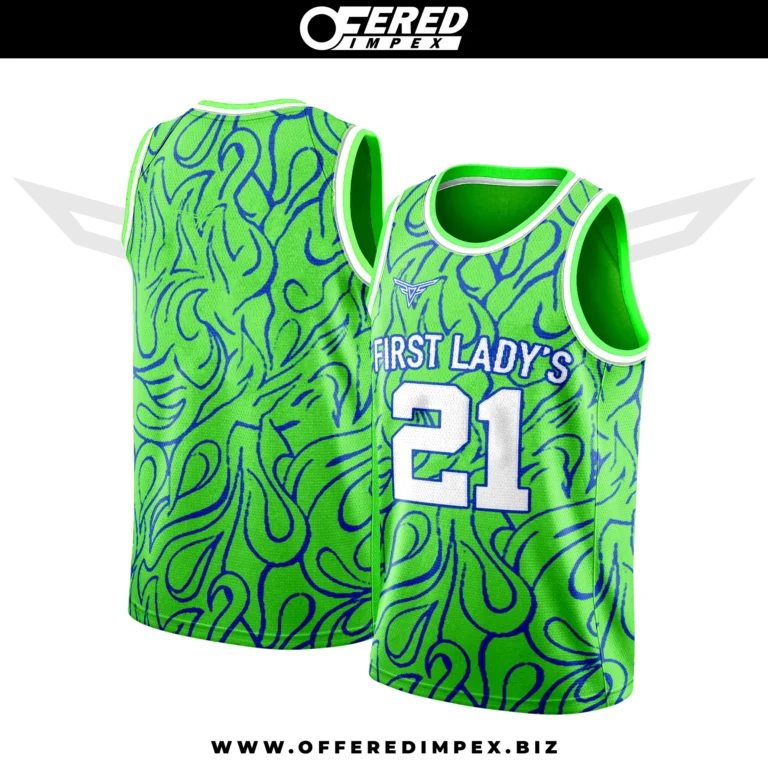 Custom Green Fire Pattern Basketball Jersey